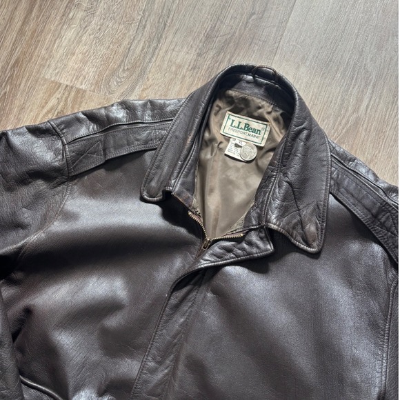 LL Bean Vintage 80's Mens XL Leather Flight Bomber Jacket Brown A-2 Made in USA - Picture 3 of 10